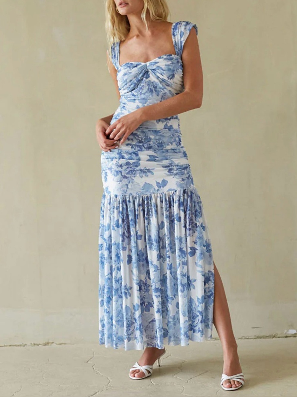 American Threads Blue and White Floral Maxi Dress